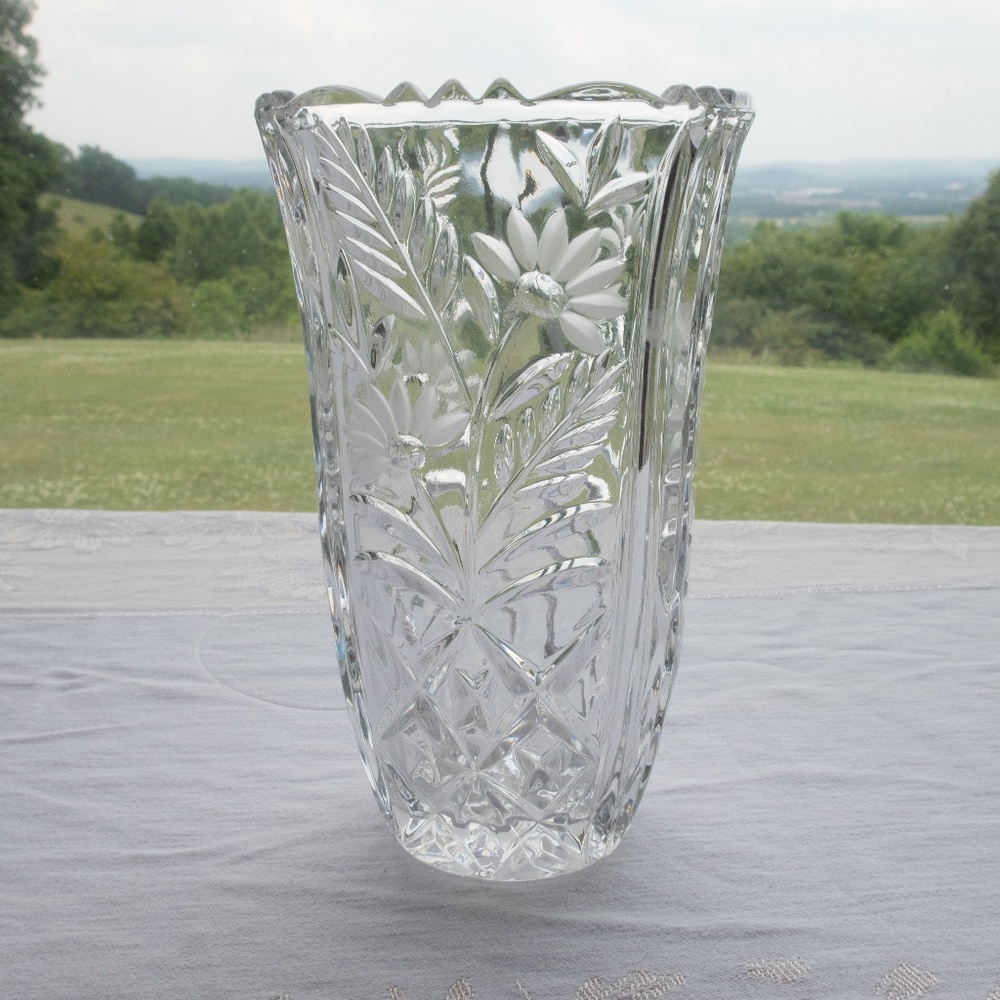 Crystal Flower Vase By Anna Hutte, Vintage - Picture 3 of 12